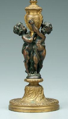 Appraisal: Bronze figural lamp base candlestick type two putti in to