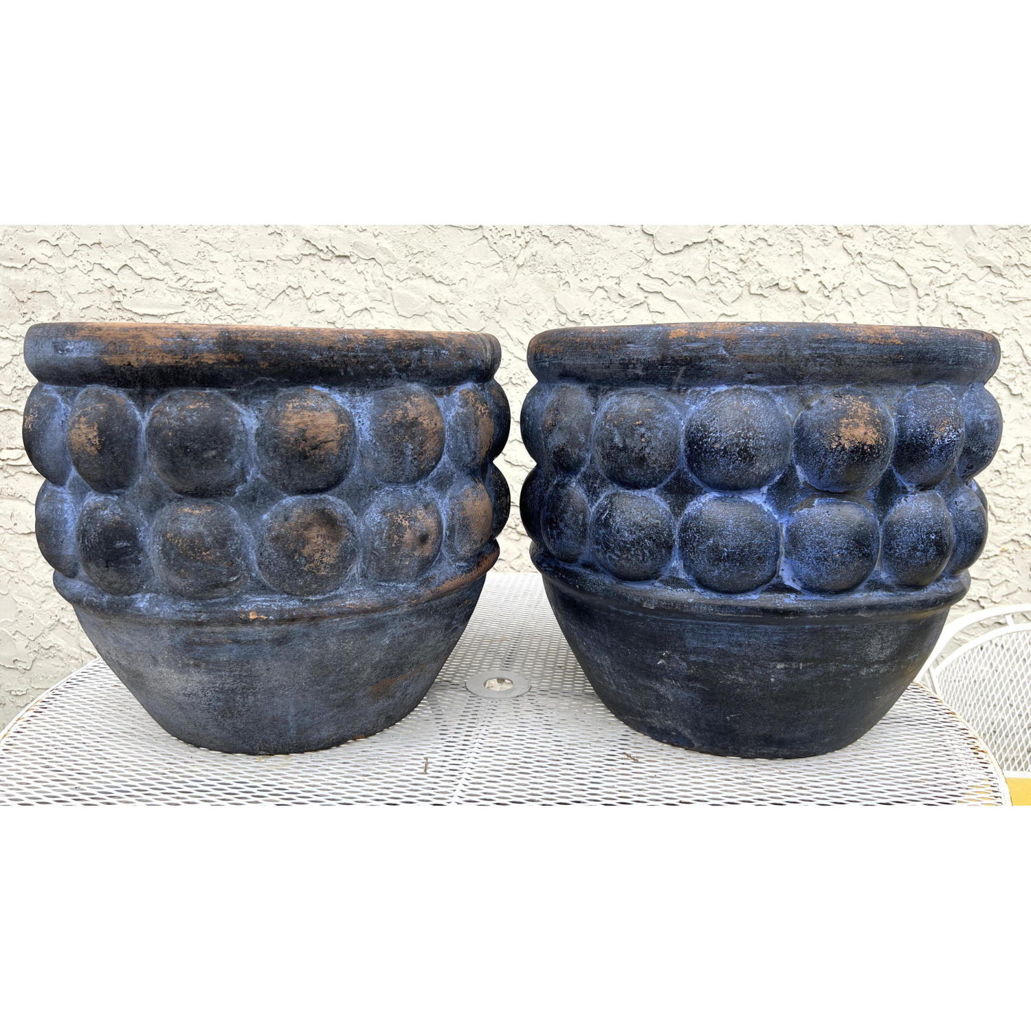 Appraisal: Pr Large Blue Terracotta pots with dimples Outdoor Garden Patio