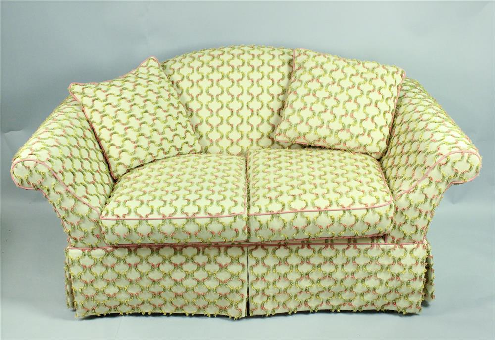 Appraisal: HICKORY CHAIR UPHOLSTERED SOFA WITH FRENCH PINK GREEN EYELASH FABRIC