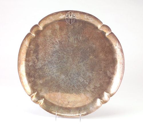 Appraisal: FALLICK NOVICK Hammered sterling silver circular tray monogrammed BMH Fallick