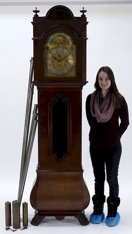 Appraisal: Waltham Co Mahogany Bombay Case Grandfather Clock Massachusetts Circa Gilt