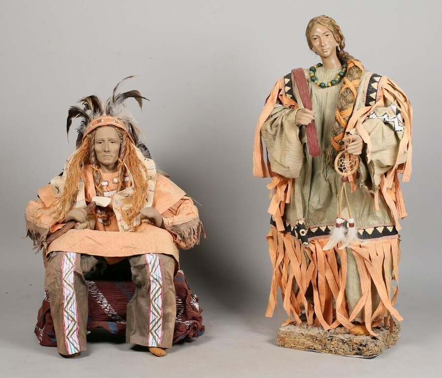 Appraisal: folk art Native American sculptures Woman sculpture has carved wood