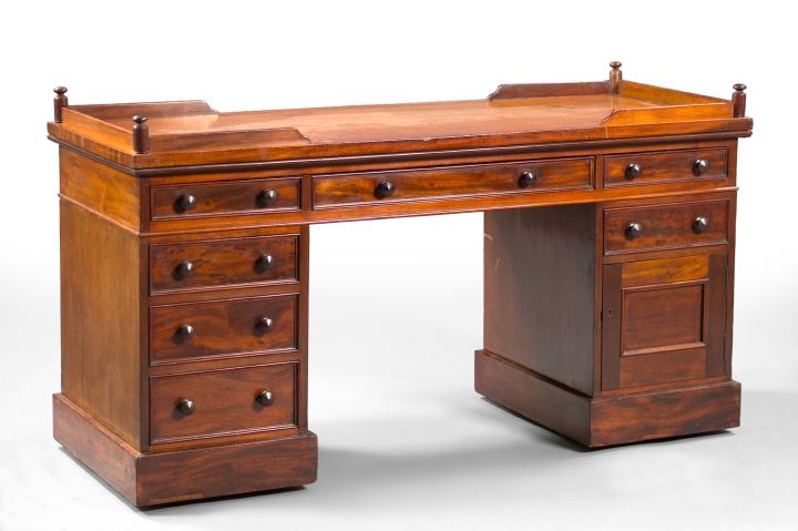 Appraisal: Edwardian Mahogany Double-Pedestal Desk first quarter th century the top