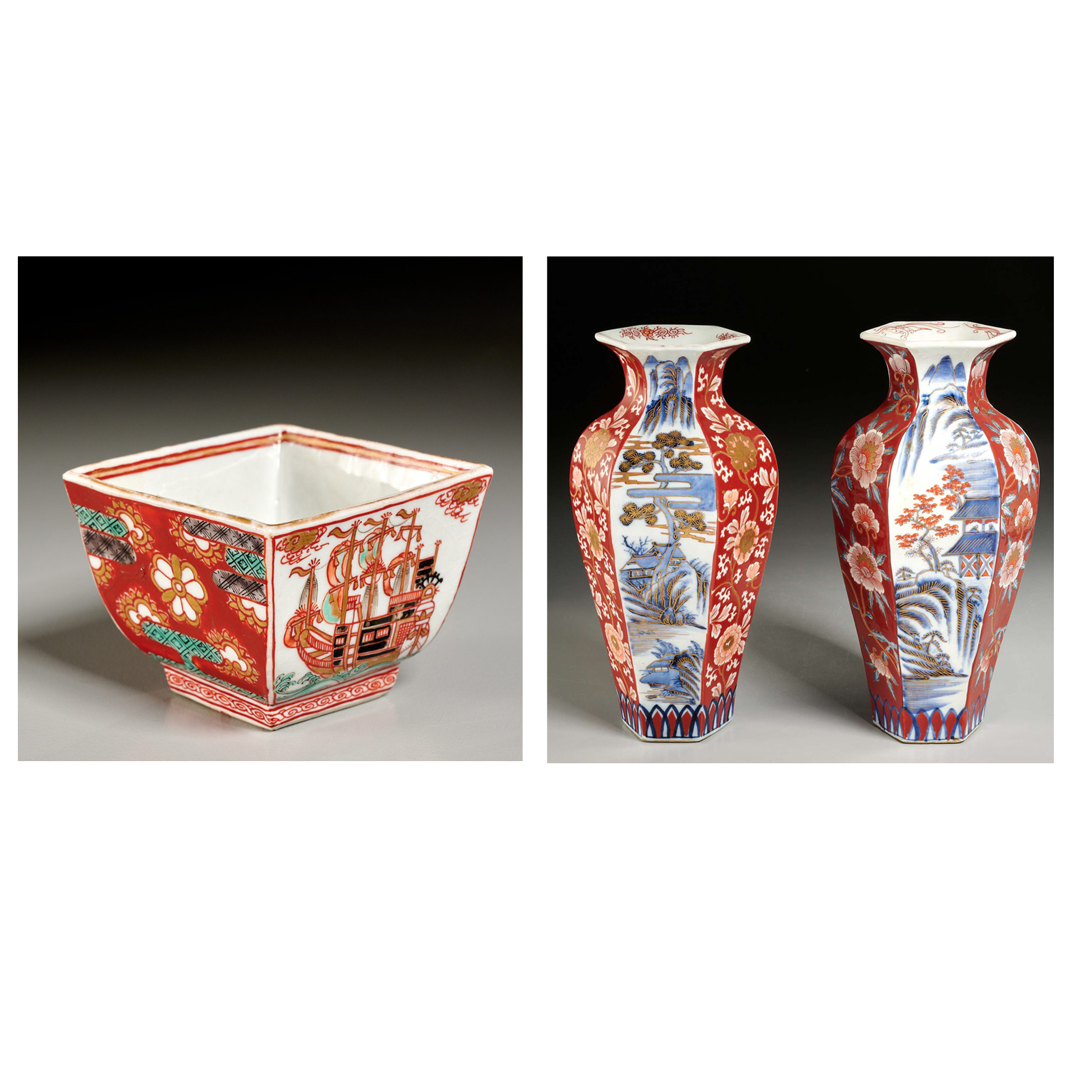 Appraisal: JAPANESE IMARI PAIR VASES CUP th c th c vases