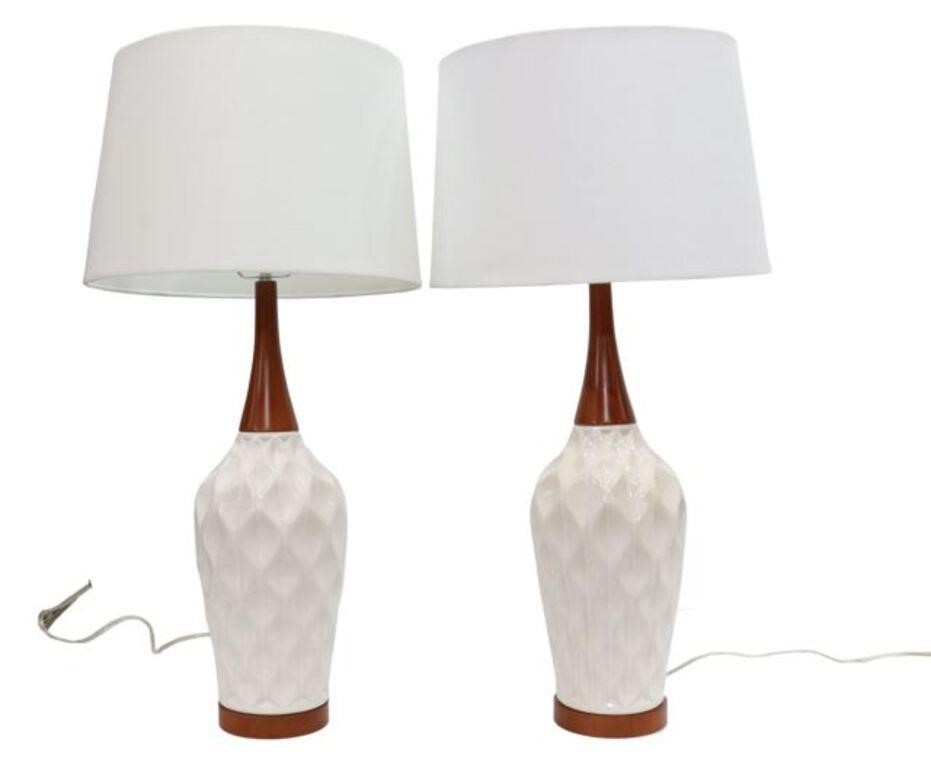 Appraisal: pair Mid-century style table lamps st c fabric drum shade