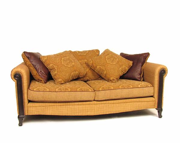 Appraisal: A leather and upholstered sofa height in width ft in