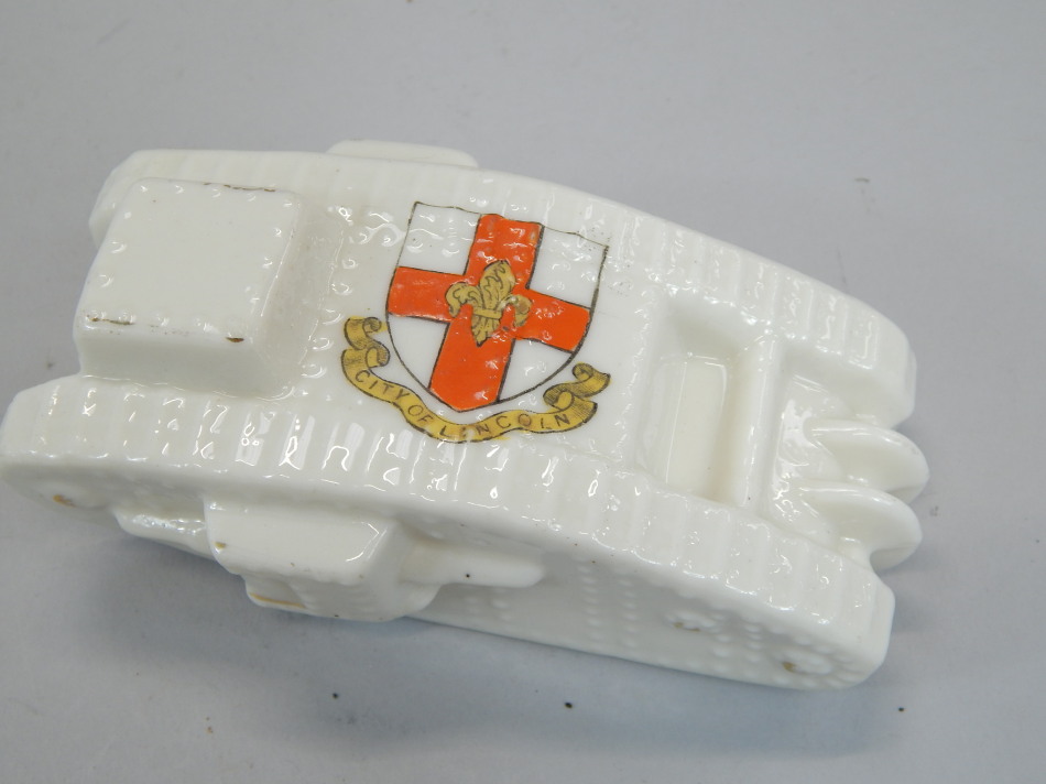 Appraisal: An Arcadian porcelain WWI tank printed with the crest of