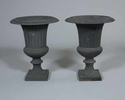 Appraisal: A Pair of Iron Garden Urns Pair of iron garden