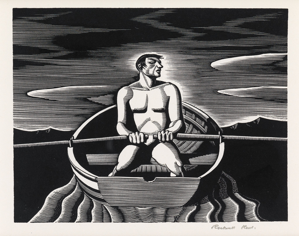 Appraisal: ROCKWELL KENT Oarsman Wood engraving x mm x inches full