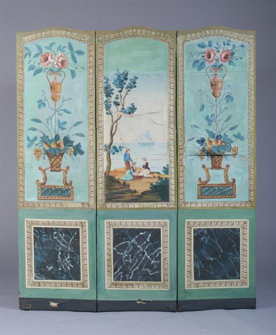 Appraisal: FRENCH OR ITALIAN PAPER PEINT THREE-FOLD FLOOR SCREEN th century