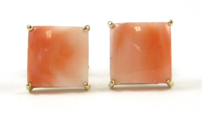 Appraisal: PAIR OF PINK CORAL EARRINGS each k yellow gold set