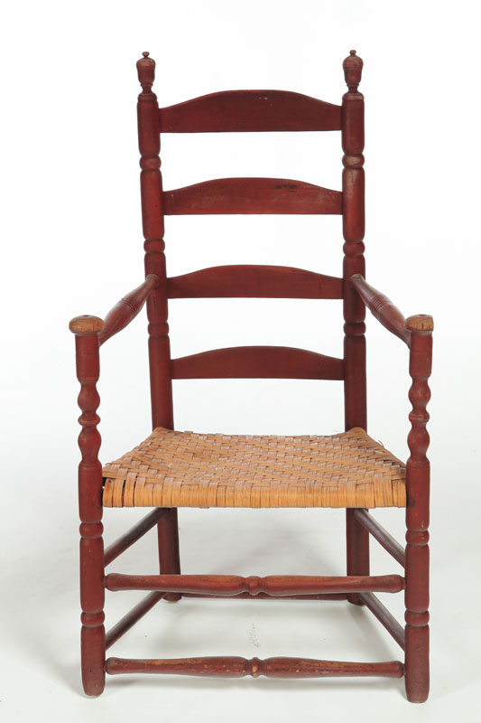 Appraisal: LADDER-BACK GREAT CHAIR New Hampshire th century mixed woods Turned