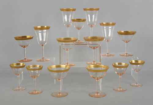 Appraisal: Fourteen pieces of stemware with gold rims th c tallest