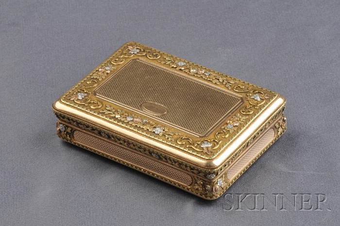 Appraisal: Antique kt TriColor Gold Box the rectangular-shaped box framed with