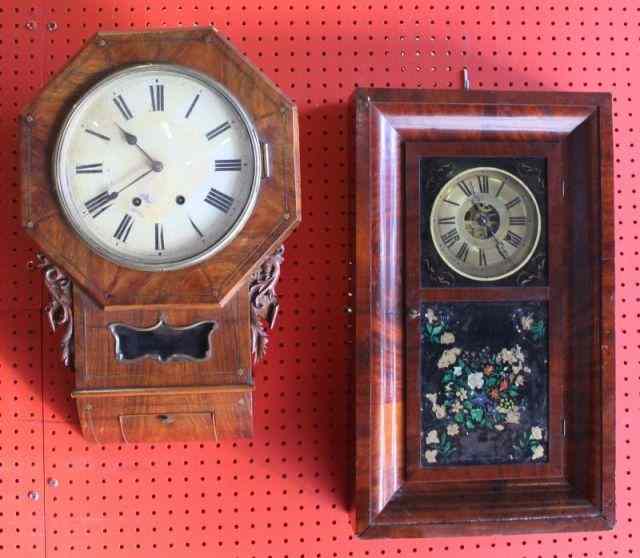 Appraisal: American Empire Clock and English Wood Clockwith Brass Inlay Empire