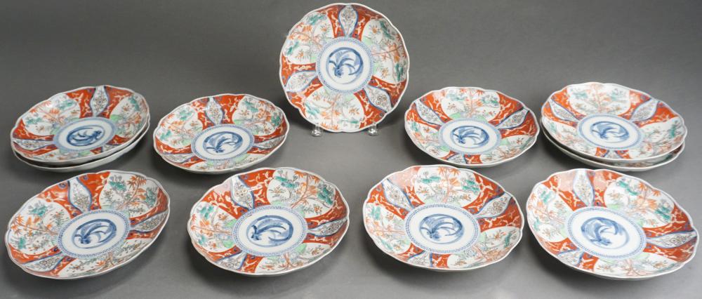 Appraisal: ELEVEN AVIAN AND FRUIT DECORATED KUTANI-TYPE SCALLOPED SERVICE PLATES D