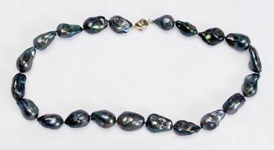 Appraisal: Baroque black pearl necklace cultured pearls mm to mm silvery