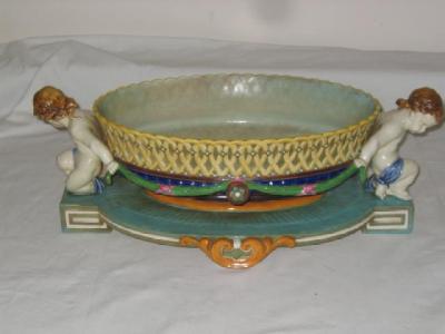 Appraisal: A WEDGWOOD MAJOLICA JARDINIERE of oval form the basket work