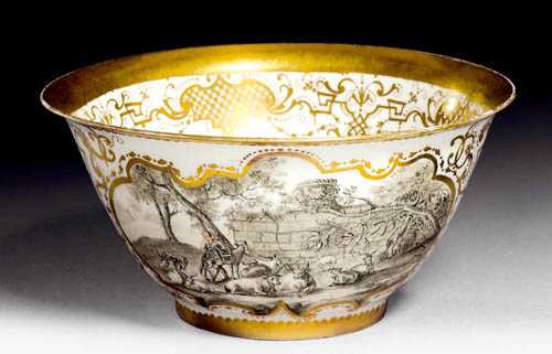 Appraisal: BOWL WITH AUGSBURG HAUSMALER DECORATION Meissen circa - Mould circa