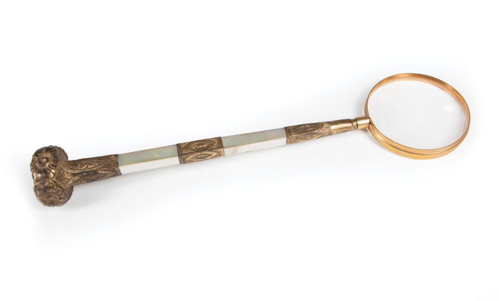 Appraisal: Gilt and Mother of Pearl Magnifying Glass and later marked