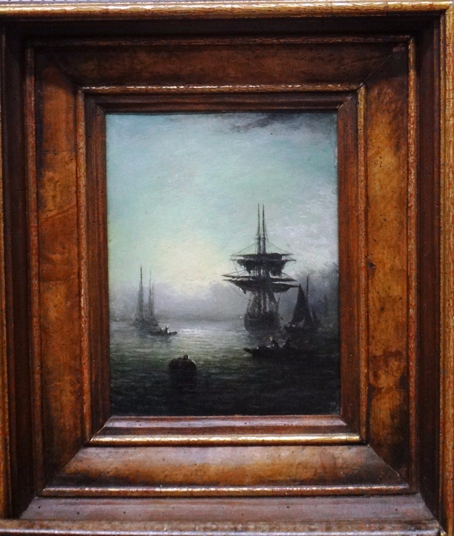 Appraisal: Manner of Adolphus Knell Ships at anchor a pair oil