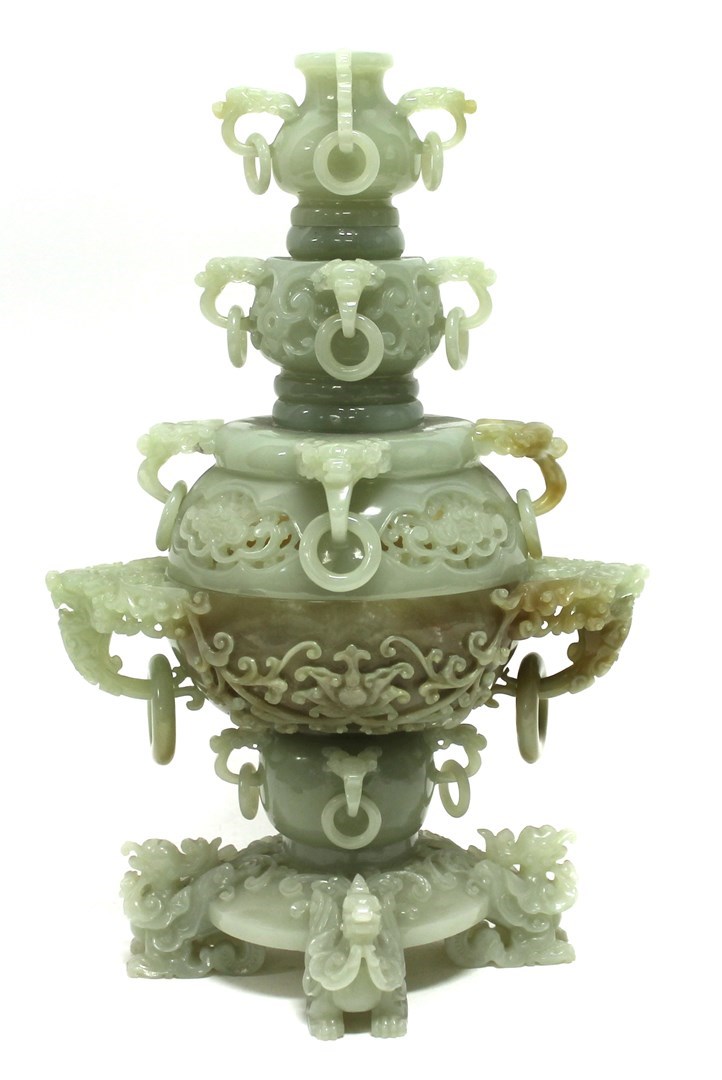 Appraisal: A large Chinese pale celadon jade censer and cover of