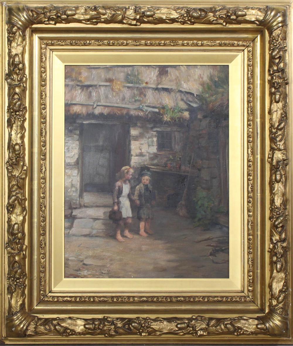 Appraisal: THOMAS McEWAN Scotland - oil on canvas Cottar's Bairns two