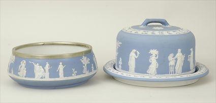 Appraisal: Wedgwood Blue Jasperware Cheese Dish and Cover Marked Together with