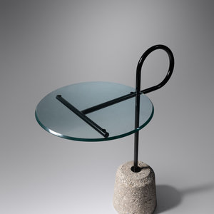 Appraisal: Postmodern th Century Cantilevered-Swiveling Side Table glass enameled steel concrete