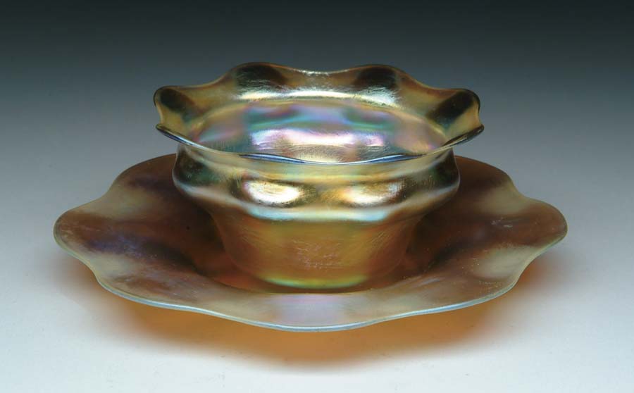 Appraisal: TIFFANY FINGER BOWL UNDERPLATE Beautiful Tiffany gold favrile ruffled finger