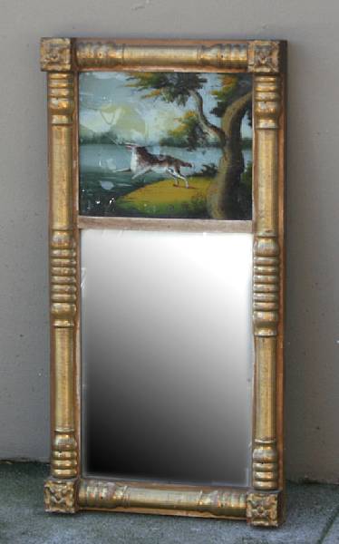 Appraisal: A Federal giltwood and eglomis mirror early th century The