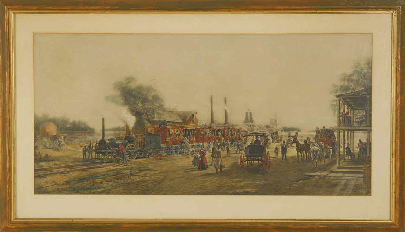 Appraisal: FRAMED COLORED PRINTEarly th CenturyView of the Chicago Alton Railway