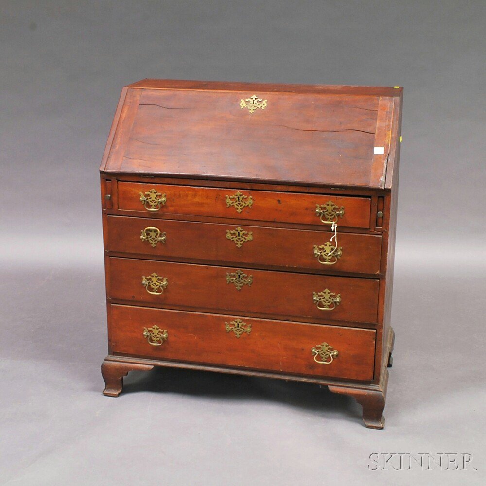 Appraisal: Chippendale Cherry Slant-lid Desk America late th century the lid