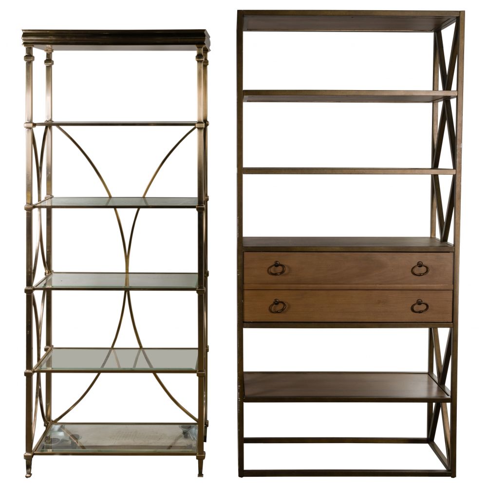 Appraisal: CONTEMPORARY BRUSHED METAL SHELVING UNITS items including a brown toned