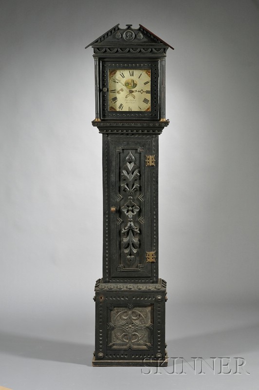 Appraisal: Carved Oak Longcase Clock by Thomas Dutton Bunbury with pitched