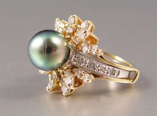 Appraisal: CULTURED BLACK PEARL AND DIAMOND RING WITH INSERT RING K