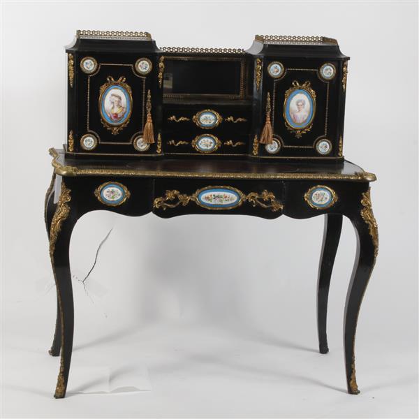 Appraisal: Louis XV style ladies ebonized writing desk with hand painted