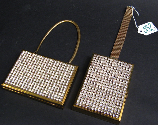 Appraisal: TWO LADY'S COMPACT PURSES sparkling clear faceted faux diamonds on