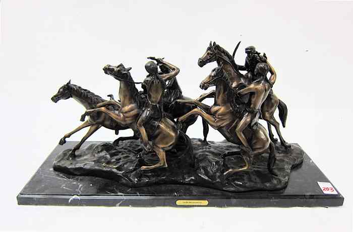 Appraisal: WESTERN FIGURAL BRONZE SCULPTURE ''The Old Dragoons '' after the