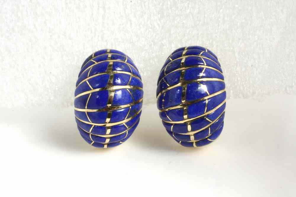 Appraisal: EARCLIPS - Pair of ribbed dome form K yellow gold