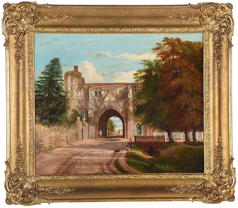 Appraisal: British School Painting th century Gateway Into Town unsigned oil