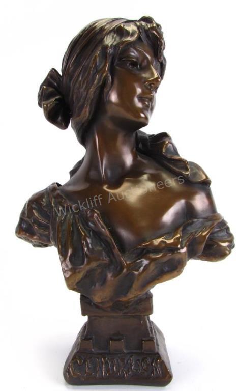 Appraisal: A bronze bust depicting French Cinderella Cendrillon after Emmanuel Villanis