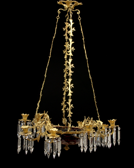 Appraisal: Attractive Franco-Bohemian Gilt-Brass and Ruby Overlay Glass Eight-Light Chandelier third