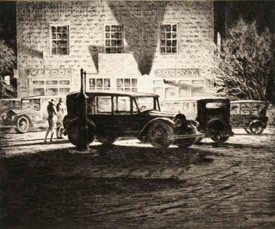 Appraisal: Martin Lewis American - Shadows Garage at Night McCarron Drypoint