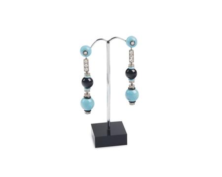 Appraisal: A pair of Art Deco multi-gem set pendant earrings each