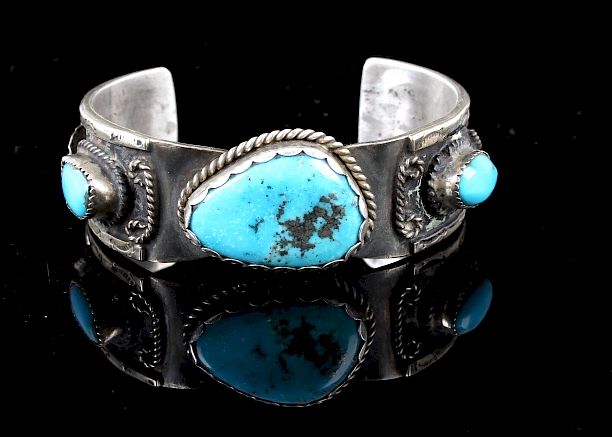 Appraisal: Navajo Sterling Silver Turquoise and Coral Cuff Offered in this