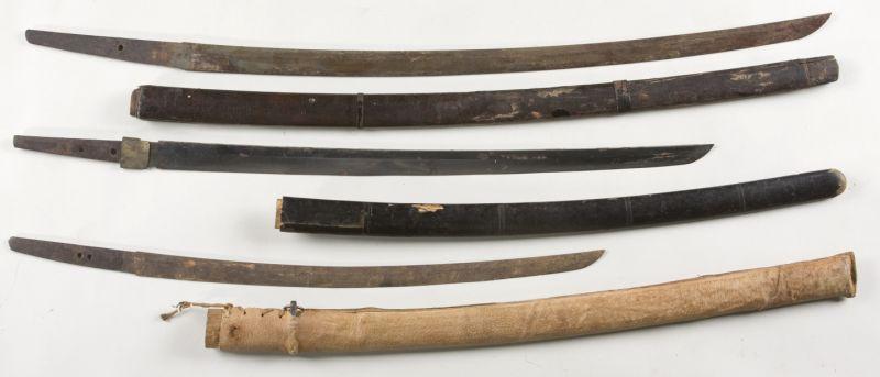 Appraisal: Three Vintage Japanese Sword Blades With Scabbards all unsigned the