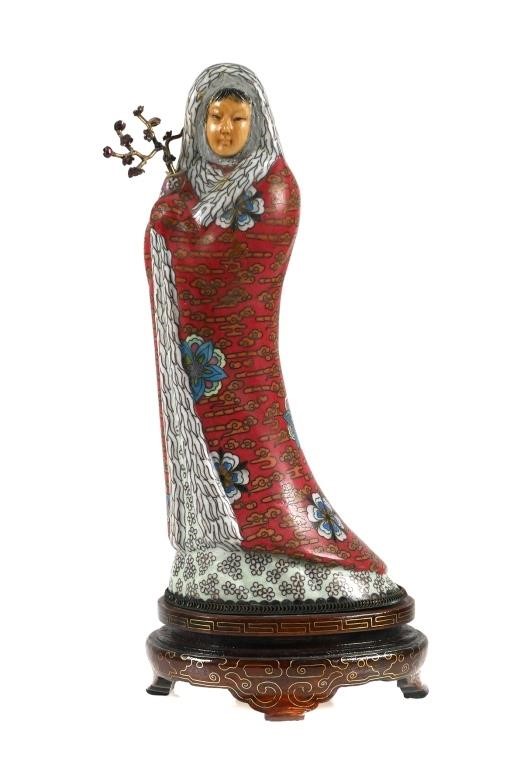 Appraisal: Oriental cloisonne woman with carved ivory face holding a spray