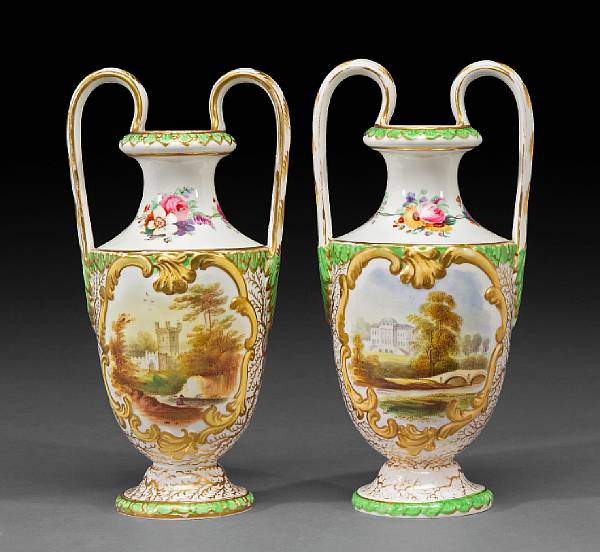 Appraisal: A pair of English porcelain two handled vases second quarter