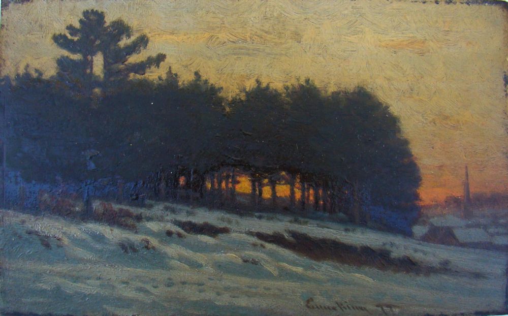 Appraisal: JOHN JOSEPH ENNEKINGAmerican - Luminous sunset landscape with snowy field